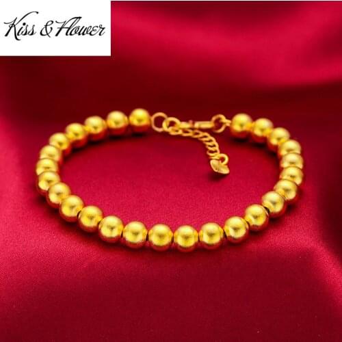 KISS&FLOWER BR158 Fine Jewelry Wholesale Fashion Woman Birthday Wedding Gift Exquisite 24KT Gold Hollow Beads Chain Bracelet