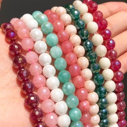 AB Color Pink White Purple Angelite Beads Faceted Loose Jades Stone Beads For Jewelry Making DIY Bracelet Accessories 15''Inches