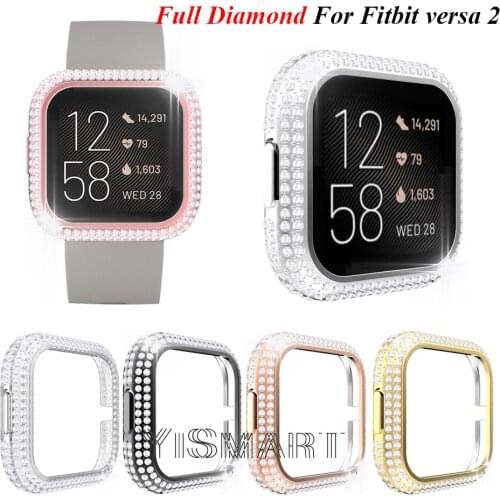Full Diamond Case for Fitbit Versa 2 Smart Watch Cover Fashion PC Bumper Bling Hard Protector Shell Women