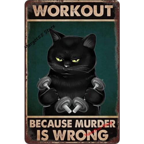Black Cat Workout Funny Metal Tin Sign for Bar Pub Diner Cafe Wall Decor Home Decor Art Poster Retro Vintage 8x12 Inches