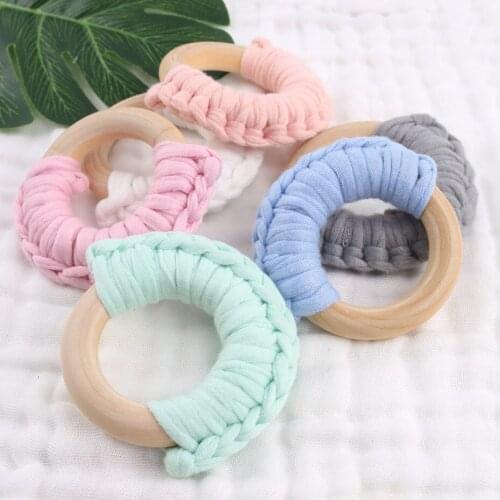 20pcs Wooden Teething Rings Cotton DIY Baby Accessories Waldorf Food Grade Wooden Teether Handmade BPA Free Baby Teethers