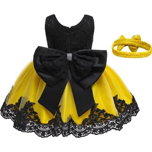 Lace Baby Dress Girl Christmas Party Dresses for Girls Summer New Solid Color Bow Show Gown Free Headband Kids Clothes