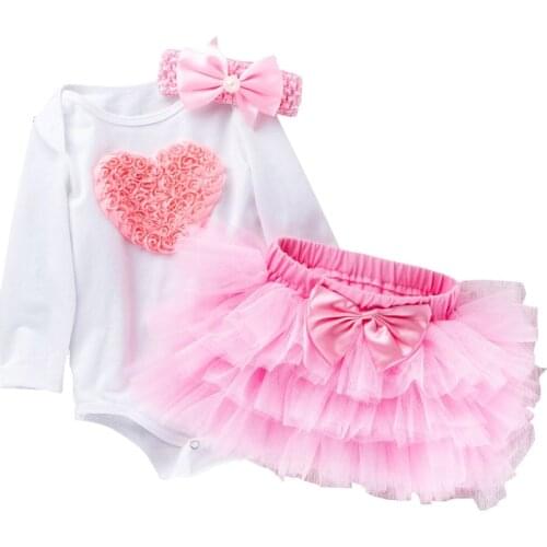 Baby Girls First Valentines Day Dress Costume Infant Long Sleeve Lace Love Pattern Vestido Cute Layered Party Princess Dresses