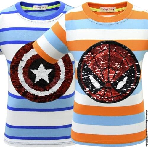 Disney Children T Shirt Kawaii Summer SpiderMan Tops Cartoon Sequin Kids Boys Girls T-shirt Fashion Harajuku Graphic