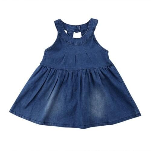 Sleeveless Baby Girl Toddler Denim Dress Casual Backless Summer Clothes Sundress Size 2-6T
