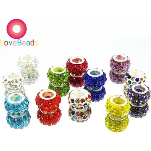 20pcs Mixed Colorful Rhinestone European Crystal Beads Large Hole Spacer Beads Fit European Charms Bracelet DIY Necklaces Crafts