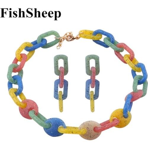 FishSheep Big Colorful Acrylic Choker Necklace For Women Resin Matte Long Chain Necklaces Pendant Fashion 2021 Women Jewelry