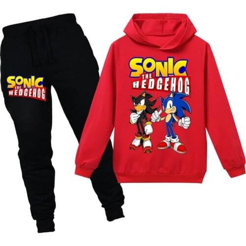 Cartoon the Hedgehog Boy Girl Hooded Long Sleeve Sweater Trousers Sports Leisure Home Children Fashion 6-15 Years Old Sets