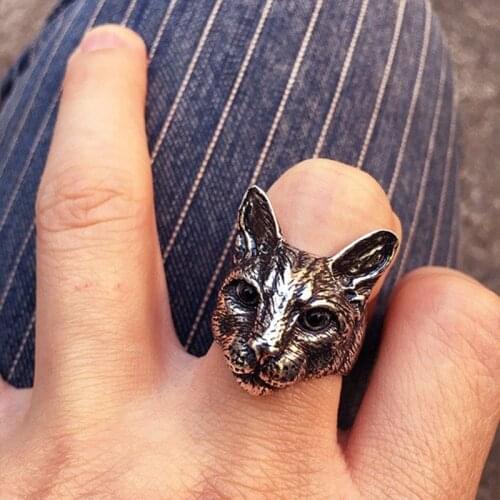 Hot Trendy Cute Adjustable Big Head Cat Ring Silver Color Plated Men Fashion Animal Kitty Cat Ring Free Ship Gifts