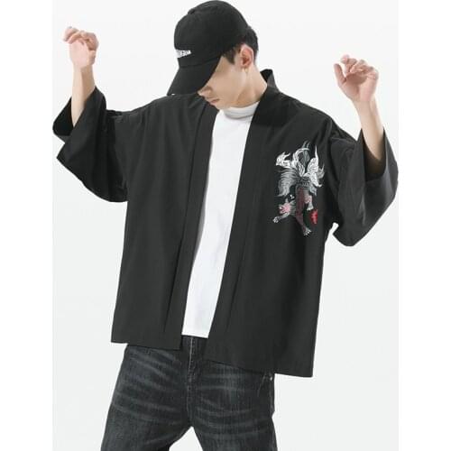 2021 Summer Kimono Cardigan Men Outerwear Coats Fashion Streetwear Chinese Style Loose Hanfu Male Jackets Asian Clothes KK3537