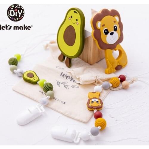 Lets Make Baby Toys Pacifier Chain Cartoon Animal Lion Fox Silicone Holder For Nipples Personalized Pacifier Clip Baby Teether