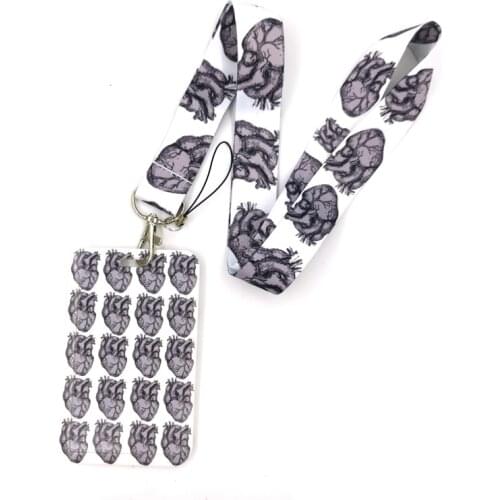 Heart Organ Medical Lanyard Credit Card ID Holder Bag Student Women Travel Card Cover Badge Car Keychain Decorations