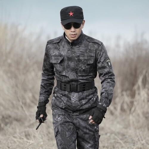 Mens Camouflage Suit Hunting Clothes Multicam Black Ghillie Suits Python Army Military Tactical Jackets Pants Combat Uniforms