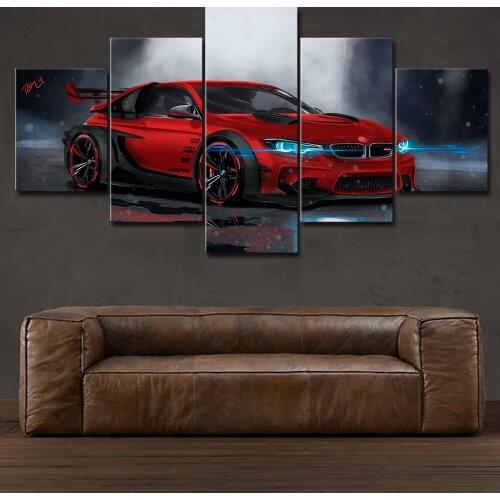 Wall Art Canvas Painting Frame HD Prints Modular Poster For Living Room 5 Pieces Red Sport Car Pictures Home Decorative