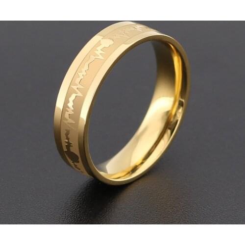 New Fashion Gold/Silver Color Stainless Steel Couple Rings For Women Men 4/6mm Wide Heartbeat Finger Ring Valentines Day Gift