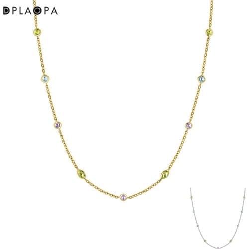 DPLAOPA 925 Sterling Silver Rainbow CZ Zircon Collar Mix Piedras Plata Chain Necklace 2021 Choker Luxury Jewelry Wholesale