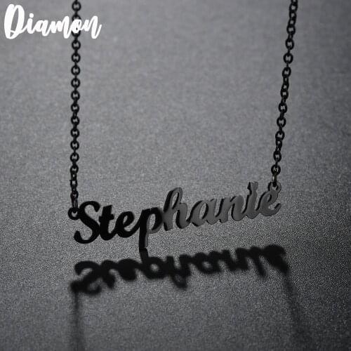 Diamon Customized Fashion Stainless Steel Name Necklace Personalized Letter Black Choker Necklace Pendant Nameplate Gift