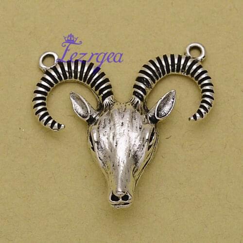 3pcs/lot--38x38mm, sheepshead chams,Antique silver plated bull head charms,DIY supplies,Jewelry accessories