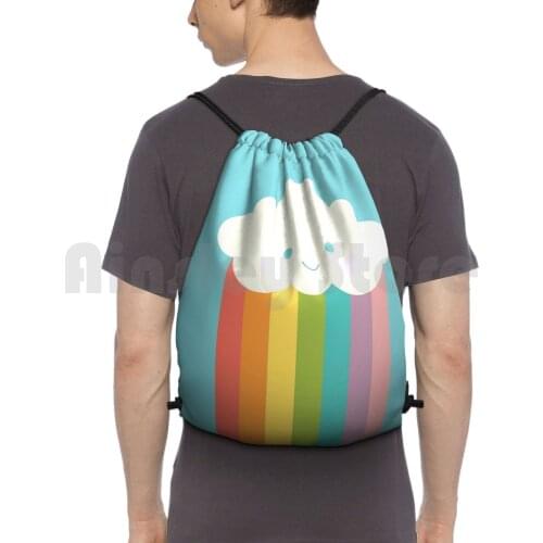 Proud Rainbow Cloud Backpack Drawstring Bags Gym Bag Waterproof Rainbow Pride Proud Minimalist Minimal Pop Art Blue