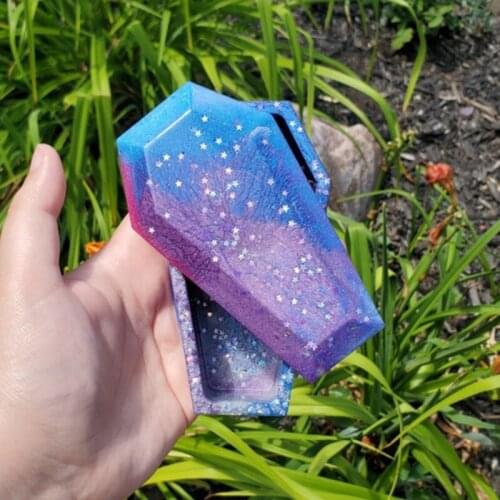DIY Crystal Epoxy Resin Mold Halloween Coffin Storage Box Mirror Silicone Mould