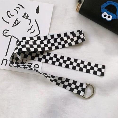 2020 Fashion Punk Checkered Belt Waistband Long Black And White Plaid Couple Checkered Canvas Women Belts Droship