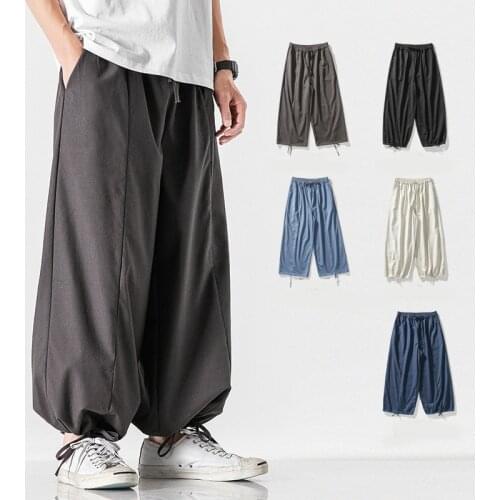 Chinese Style Hanfu Casual Wide Leg Pants Japanese Bloomers Men Tai Chi Kung Fu Martial Arts Bottoms Harajuku Trouser Streetwear