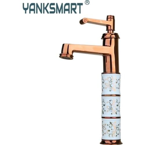 Bathroom Basin Faucet 1 Handle Ross Golden Ceramic Basin Sink Bathroom Deck Mount Single Hole Ceramic Faucet Mixer Tap