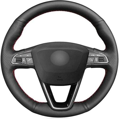 Hand-stitched Black Artificial Leather Car Steering Wheel Cover for Seat Leon Ibiza Alhambra Arona Ateca Tarraco Toledo 2018