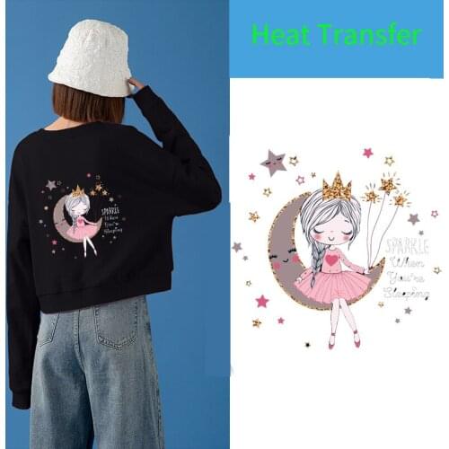 Moon princess Girl Ironing Stickers Heat Transfer Vinyl Patch Thermal Iron On Transfer For Clothes Baby Tshirt Cartoon Appliques