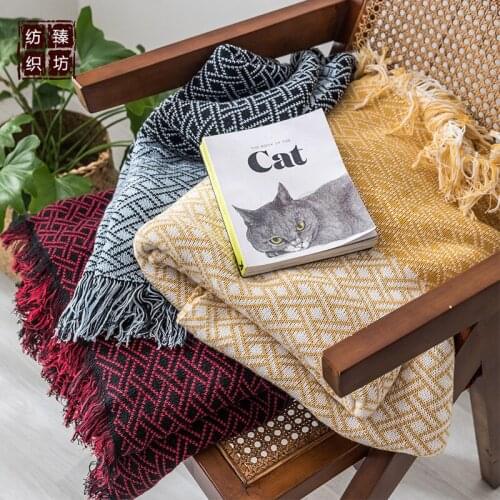 TONGDI Soft Warm Plaid Lace Fringed Knitting Wool Blanket Pretty Gift Decor For Summer Sofa Girl All Season Handmade Sleeping