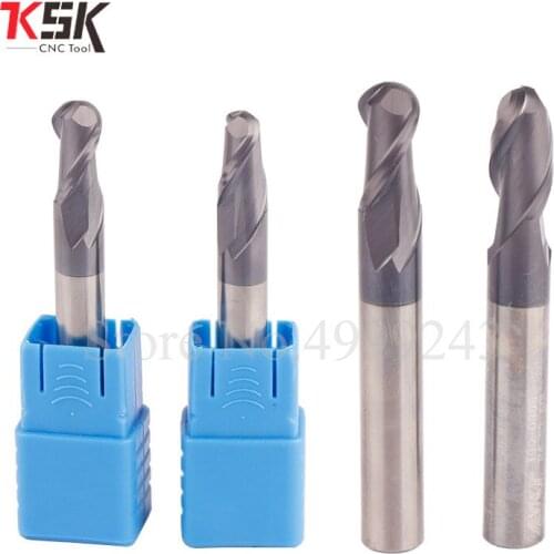 5pcsTop quality solid carbide tin coating R0.5mm R1mm R1.5mm R2MM R2.5mm R3mm R4mm R5- R10mm 2 Flutes HRC50 ball nose End Mills