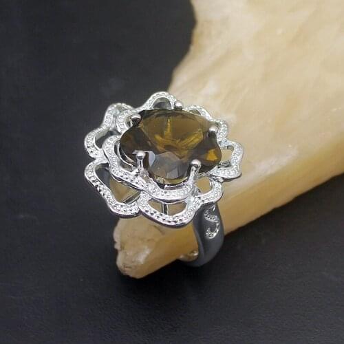 Amazing New Arrival Fashion SmokyTopaz Silver Color Band Ring For Jewelry Gifts Size 8 HD89