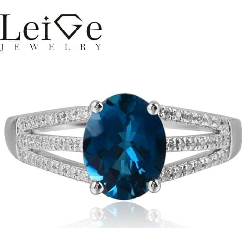 Leige Jewelry Real London Blue Topaz Gemstone Oval Cut Engagement Rings For Woman November Birthstone 925 Sterling Silver