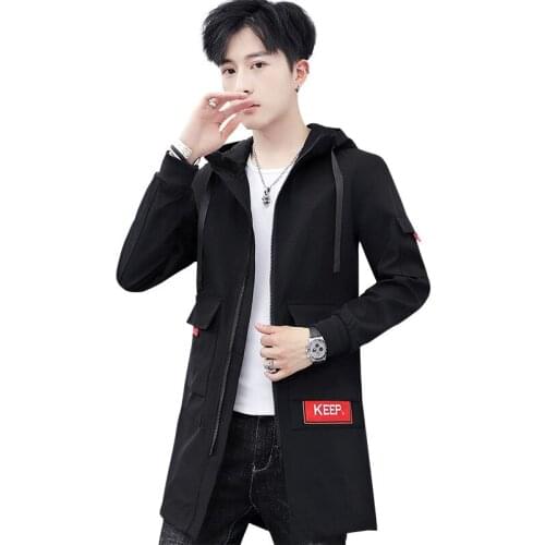 Spring And Autumn Mens Jacket Stylish Korean-style Slim Fit Youth Handsome Mid-length Trench Coat-Style nan wai yi
