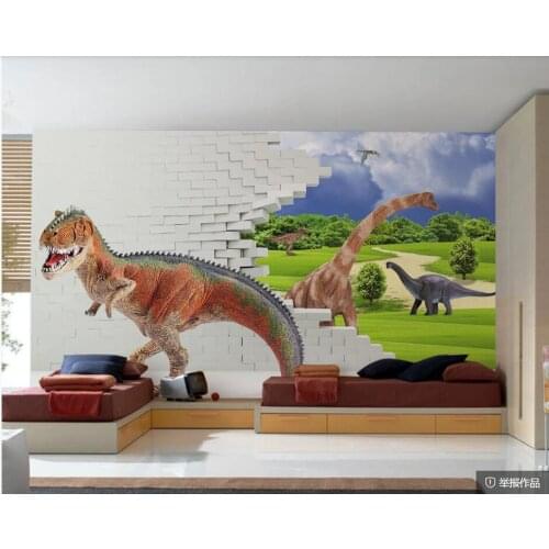 WDBH Custom photo 3d wallpaper Jurassic Park Brick Wall Steppe Dinosaur decor living room 3d wall murals wallpaper for walls 3 d