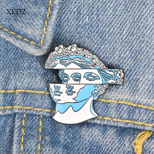 XEDZ New double-sided woman face brooch blue beautiful wreath goddess sculpture brooch peace goddess child girl cartoon brooch g