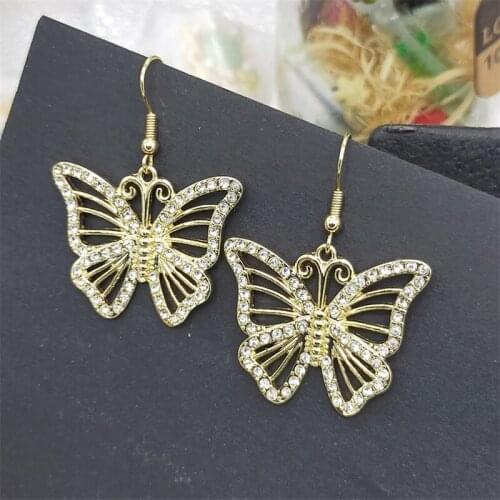 Butterfly earring hollow out jewel-encrusted earrings temperament, female is a web celebrity super thin eardrop fairy
