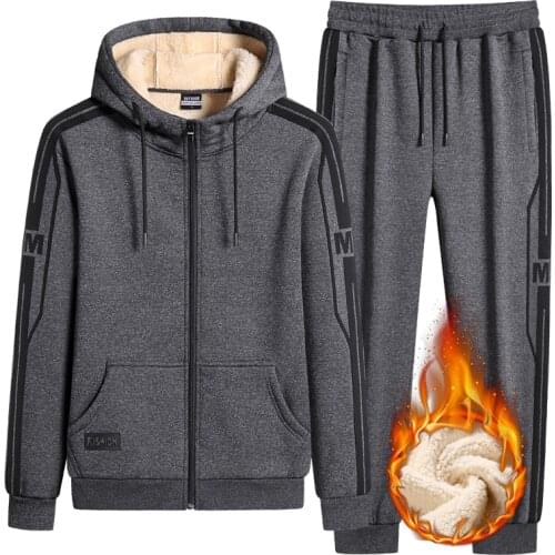 Winter Men Set Warm Thick Hooded Jacket+Pants 2PC Sets Men Lamb Cashmere Hoodies Zipper Tracksuit Man Sports Suit Size 8XL,9XL