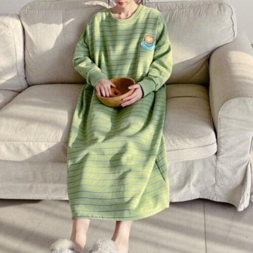 Winter Nightdress Women Knitted Cotton Long Sleeve Thicken Sleepshirt Sleepdress Warm Autumn Cute Cartoon Womens Home Clothes