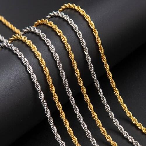 Gold Stainless Steel Rope Chain Necklace For Women Men Hip Hop Rappers Chain Fashion Jewelry Necklace Ladies Making For Pendant