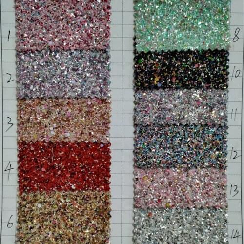 0.9mm new fashion colorful mix glitter PU leather fabric front expose big and small glitter with woven backing