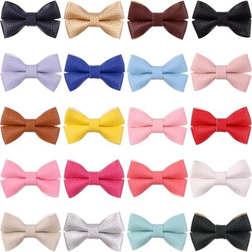 1Piece 2.67Inch Leather Hair Bows PU Bowknots With Clips For Girl Gift Hair Clip New Handmade Hair Pins Kids Hair Accessories