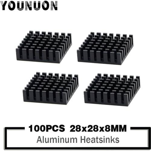 100Pcs YOUNUON Heatsink 28x28x8mm Radiator Cooler Aluminum 28*28*8mm HeatSink 28mm*28mm*8mm Metal Slotting For Cooling 28mmx28mm