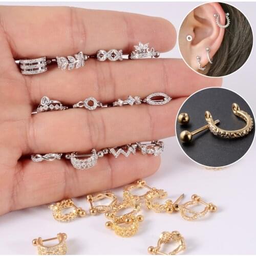 2PCS Zircon Ear Cartilage Piercing Stainless Steel Barbell With Cz Hoop Ear Cuff Ear Tragus Helix Daith Rook Lobe Earrings 20g