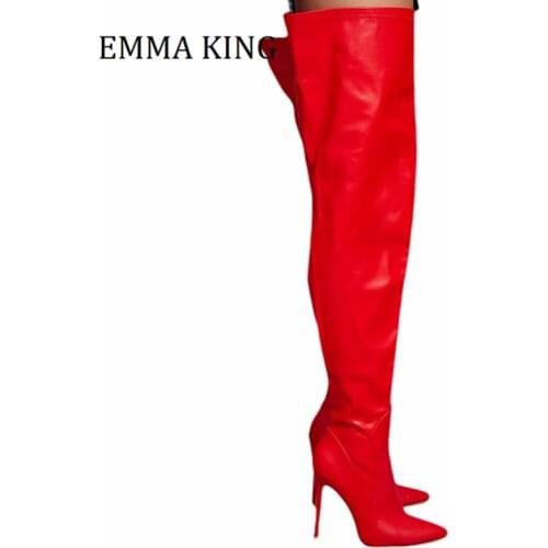 2021 Spring Autumn Women High Heeled Sock Boots Faux Leather Stiletto Heel Thigh-High Boots Sexy Pointy Toe Woman Botas De Mujer