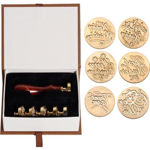 6pcs Retro Paint Seal Diy Envelope Stamps Rose Crown Tree Ornament Classic Wedding Invitations Wax Seal Stamp for Scrapbooking