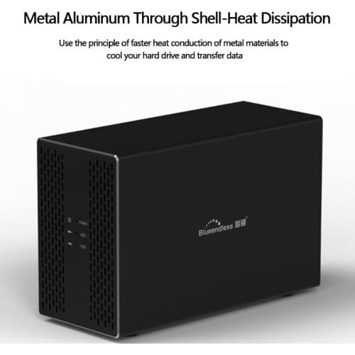 Blueendless Hard Drive Disk Array Box 2Bays 3.5'' SSD Storage Case HDD USB/Type C 20TB for Laptop High-speed Enclosure N7MC