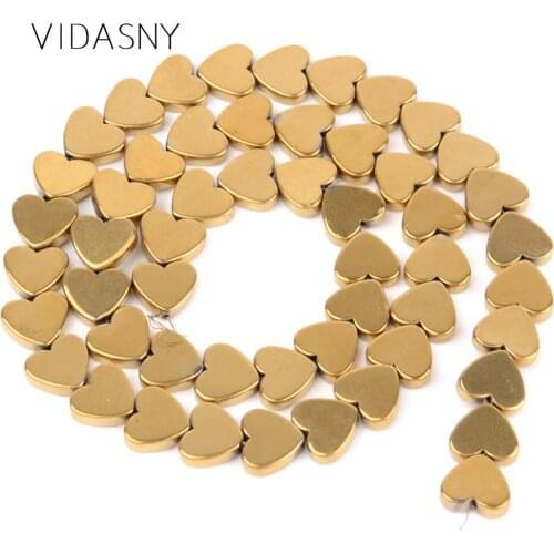 Natural Gold Love Heart Hematite Beads Round Loose Spacer Beads For Jewelry Making 4mm-12mm Diy Bracelet Necklace 15'' Wholesale