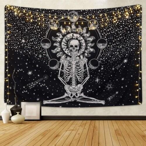 Black White Skull Tapestry Wall Hanging Dorm Decor Hippie Tapestry Wall Carpets Polyester Macrame Wall Hanging Tapestry Blankets
