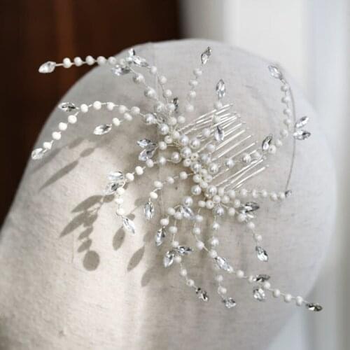 Floralbride Handmade Crystals Rhinestones Pearls Bridal Hair Comb Hair PIn Stickers Set Wedding Hair Accessories Women Jewelry